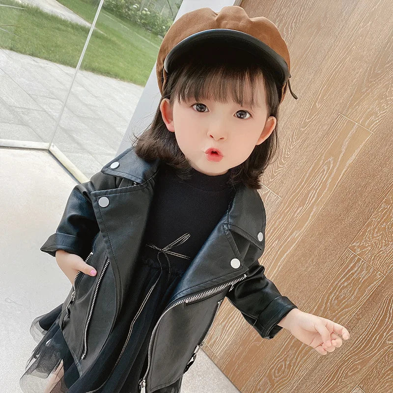 Baby and Girls Faux Leather Motorcycle Jacket