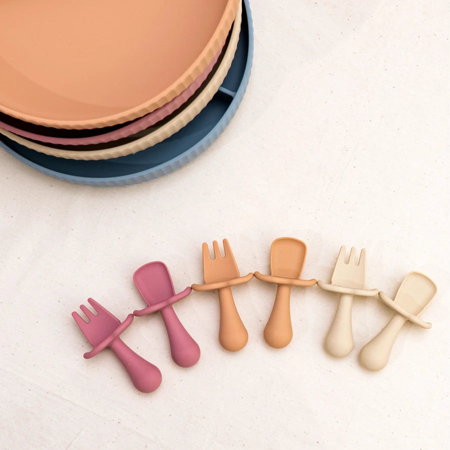 2Pcs/Set BPA Free Silicone Mini Fork Spoon Set