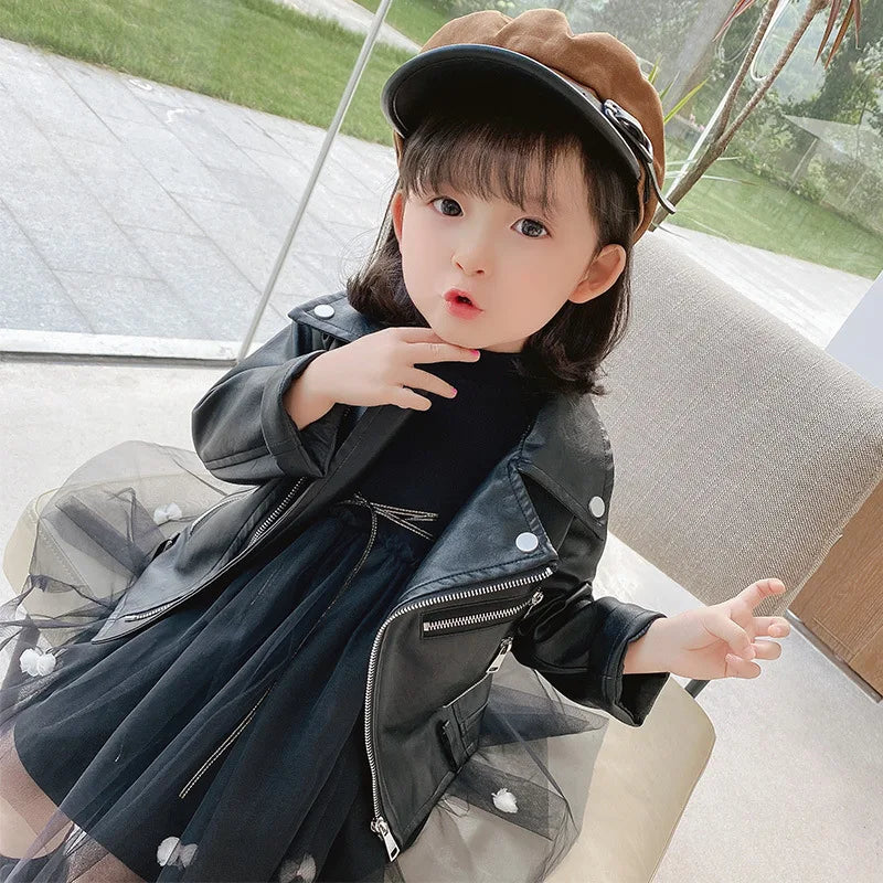 Baby and Girls Faux Leather Motorcycle Jacket