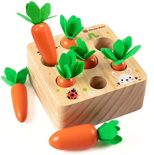 Montessori Toys for 1 Year Baby Pull Carrot Set Game Kids Wooden Toy Shape Sorting Matching Puzzle Educational Toys for Children