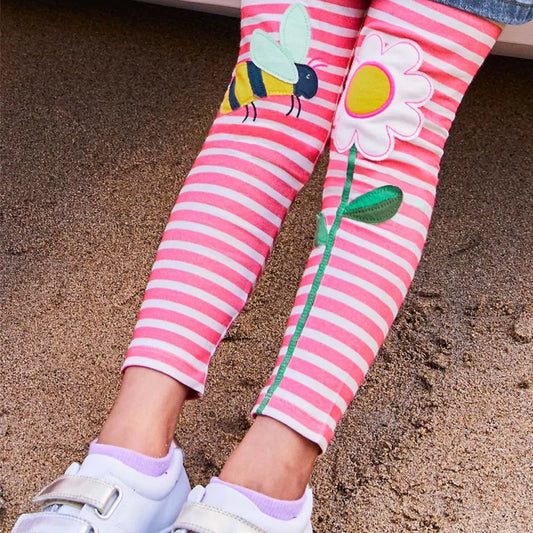 Lovely Bee and Flower Cotton Kids Leggings