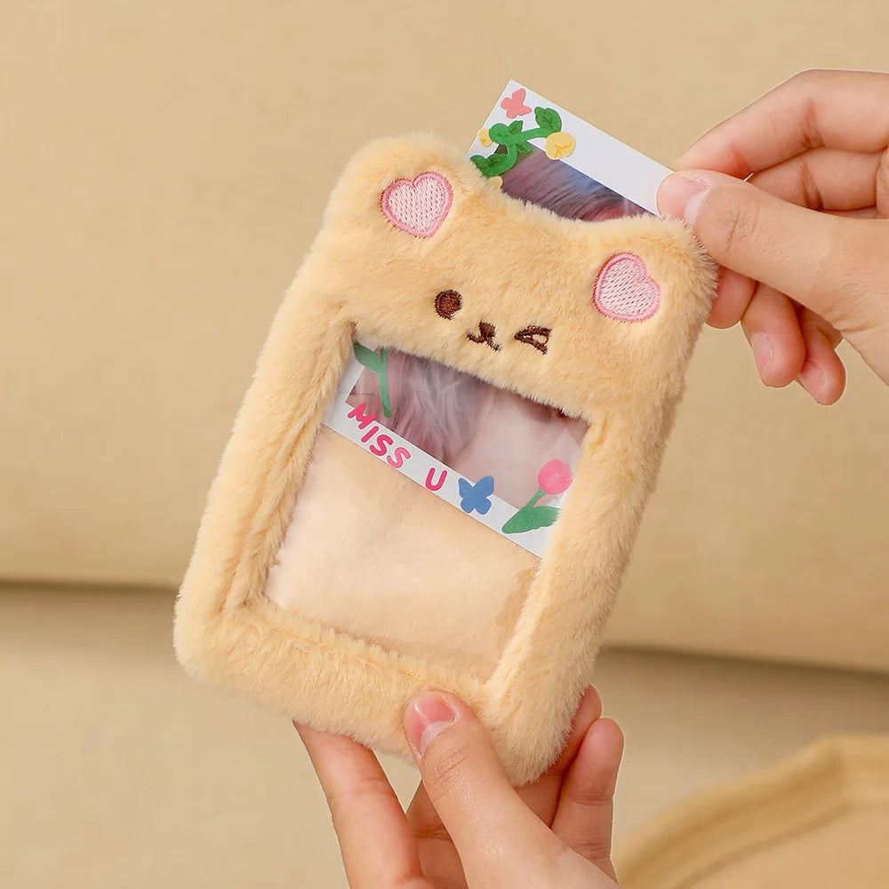 Sharkbang 3 Inch Kawaii Plush Kpop Holder Cute Bear Idol/Postcards Storage Card Bag Collect Organizer Bag Pendant