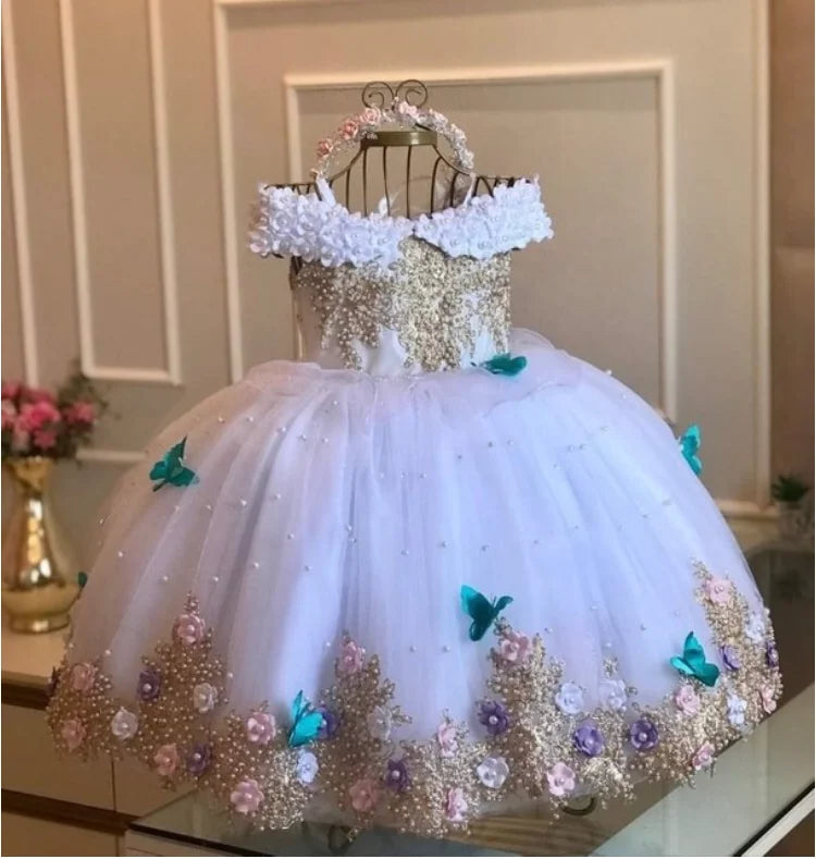 Flower Girl Dresses Lace Tulle Beading Appliqued Pageant For Girls First Communion Dresses Kids Prom Dresses