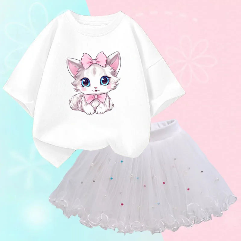 Cute Cat T-Shirt & Tutu Skirt Set