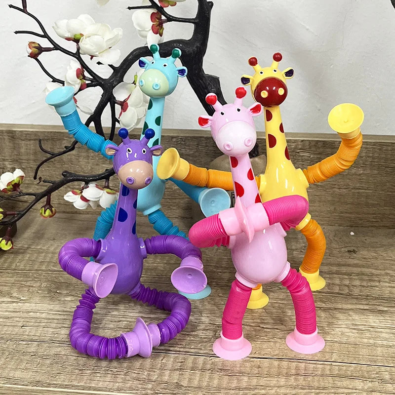 Children Suction Cup Giraffe Toys  Relief Telescopic Giraffe Toy Sensory Bellows Toys Anti-stress Squeeze Toy Toy  Kawaii