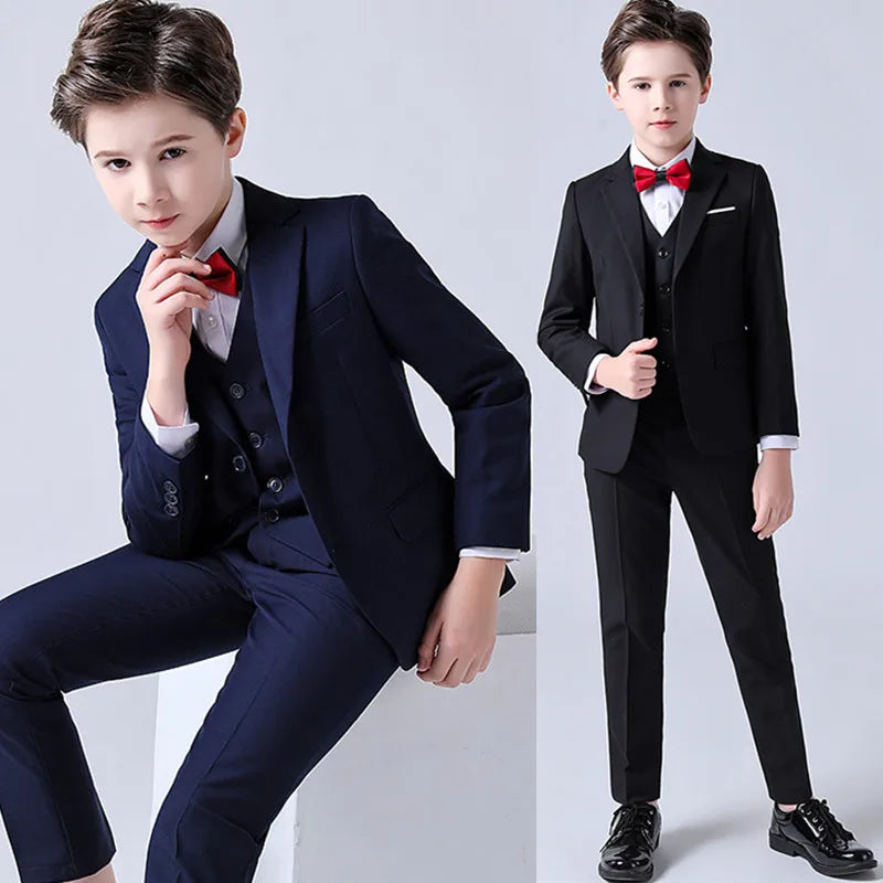 Flower Boy Wedding Party Boys Performance Costume Spring Autumn Formal Childrens Dress Suit Kids Blazer Vest Pants Clothes Set