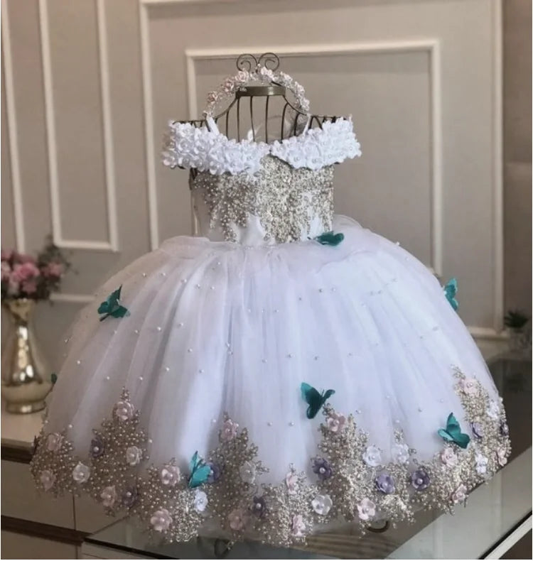 Flower Girl Dresses Lace Tulle Beading Appliqued Pageant For Girls First Communion Dresses Kids Prom Dresses