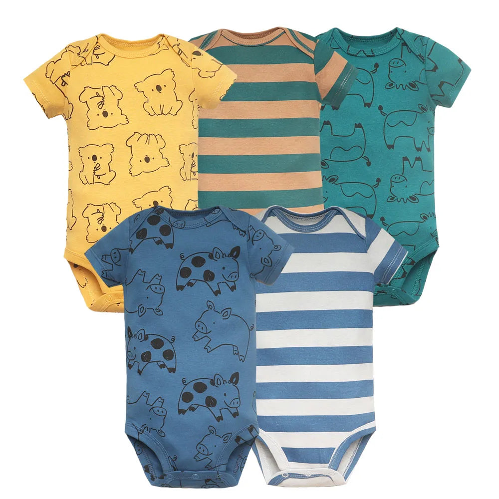 5pcs Baby Bodysuit Set - Cotton Infant Jumpsuits