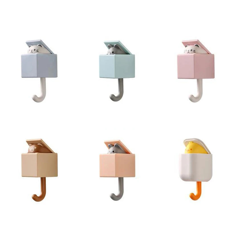 Cartoon Cat Hook Self Adhesive Dormitory Bedroom Door Hangers Hooks Key Umbrella Towel Cap Coat Rack Wall Animal Decoration Rack