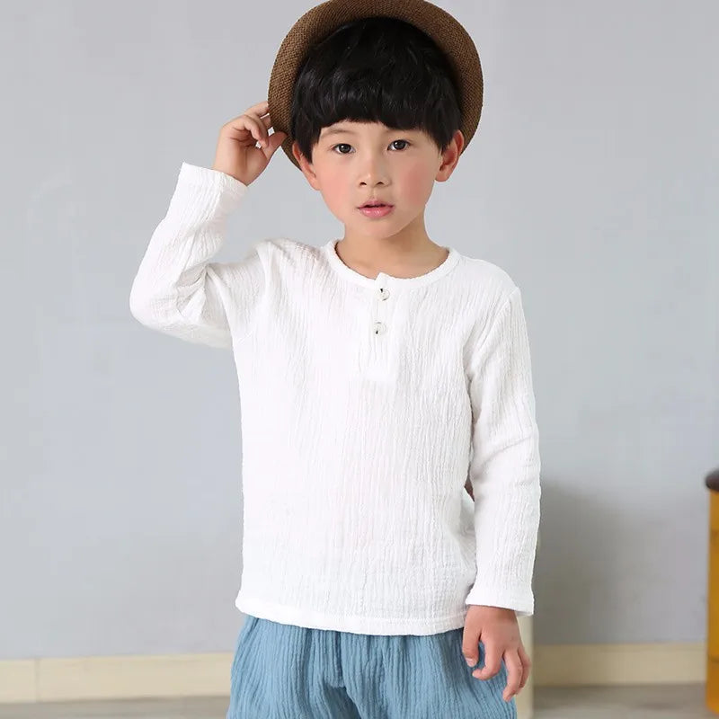 children t shirts fashion linen pleated boys t shirt children t-shirt 2023 summer baby boys girls t-shirt children clothes kids