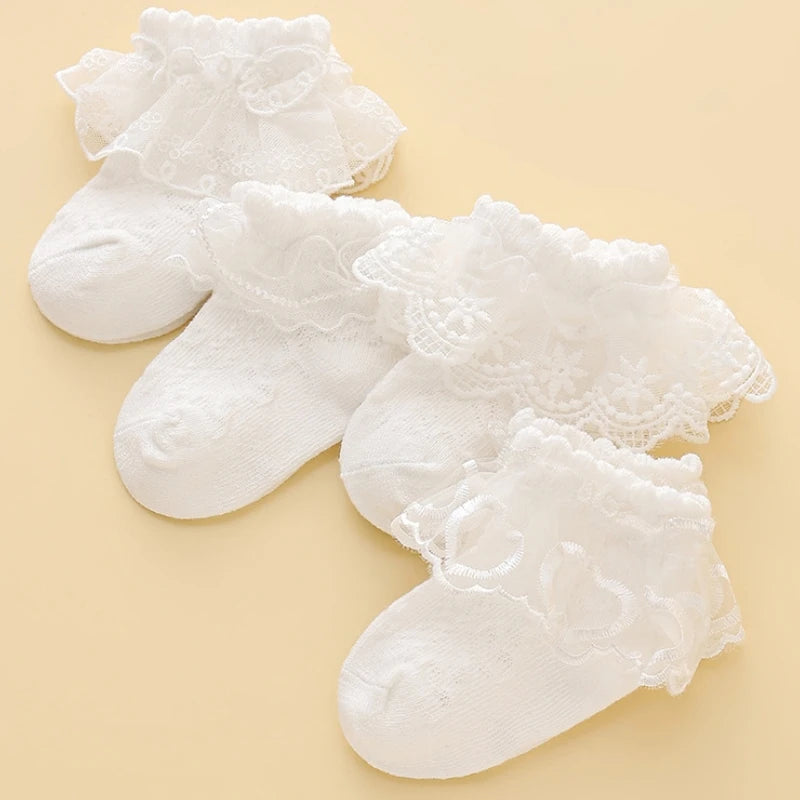 Princess Lace Floral Baby Socks for Girls Toddler Cute White Ruffles Anti-Skid Socks Kids Dancing Socks Casual Infant Foot Socks