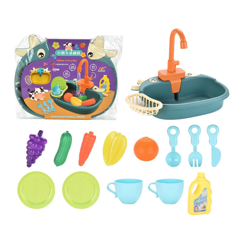 Kids Kitchen Sink Toys Simulation Electric Dishwasher Mini Kitchen Food Pretend Play House Toy Set Children Role Play Girl Toys