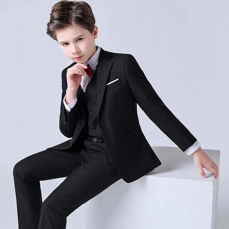 Flower Boy Wedding Party Boys Performance Costume Spring Autumn Formal Childrens Dress Suit Kids Blazer Vest Pants Clothes Set