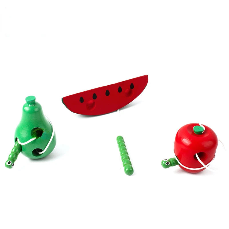 Montessori sensory wooden Toys Worm Eat Fruit pear cheese Early Learning Teaching Aid Baby Kids Educational Toy Gifts