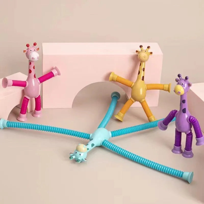 Children Suction Cup Giraffe Toys  Relief Telescopic Giraffe Toy Sensory Bellows Toys Anti-stress Squeeze Toy Toy  Kawaii