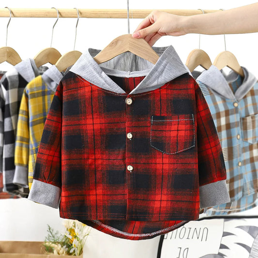 Kids Plaid Hooded Shirt Jacket