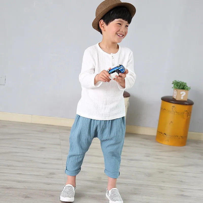 children t shirts fashion linen pleated boys t shirt children t-shirt 2023 summer baby boys girls t-shirt children clothes kids