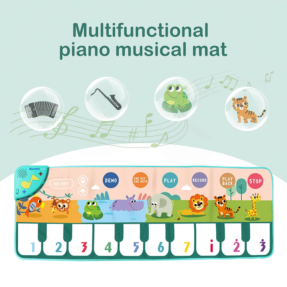 Coolplay 110x36cm Musical Piano Mat for Kids Toddlers Floor Keyboard Dance Mat with 8 Animal Sounds Baby Mat Educational Toys