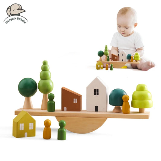 Montessori Sensory Toys  Stacking Toys For Baby Forest Houses Replica Wooden Forest Blocks  Early Childhood Education Game Gift