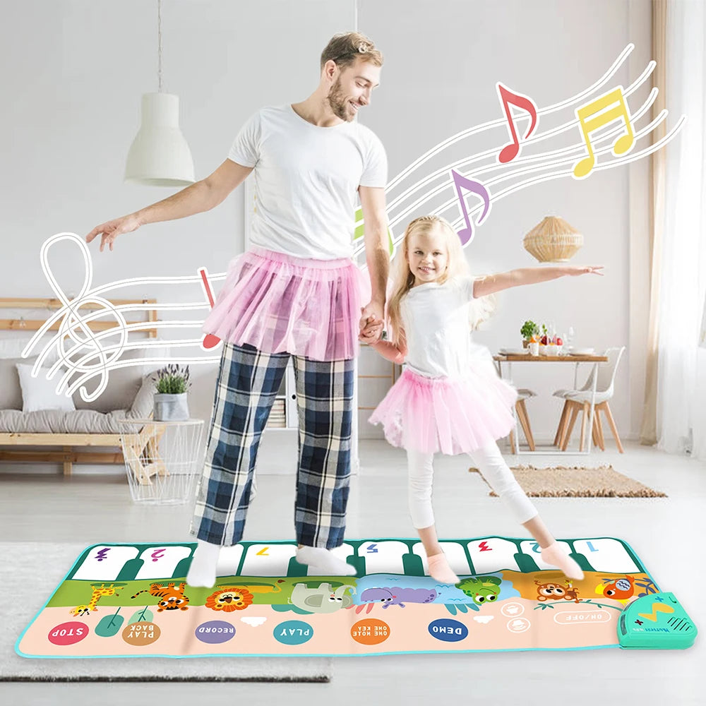 Coolplay 110x36cm Musical Piano Mat for Kids Toddlers Floor Keyboard Dance Mat with 8 Animal Sounds Baby Mat Educational Toys