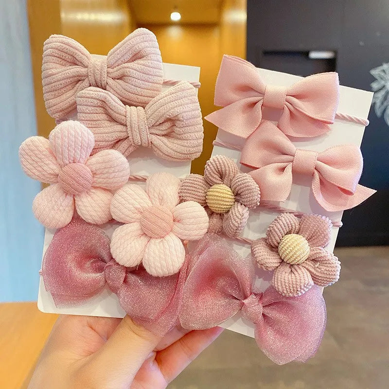 10Pcs/Set Big Bow Flower Elastic Hair Bands