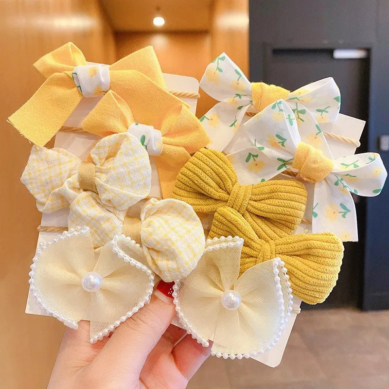 10Pcs/Set Big Bow Flower Elastic Hair Bands