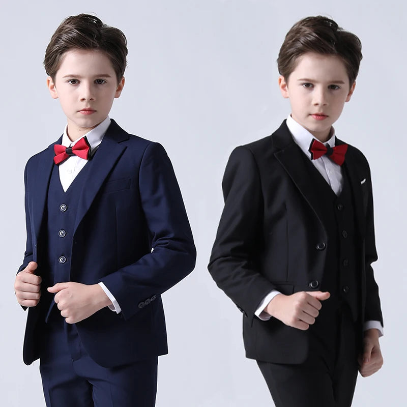 Flower Boy Wedding Party Boys Performance Costume Spring Autumn Formal Childrens Dress Suit Kids Blazer Vest Pants Clothes Set