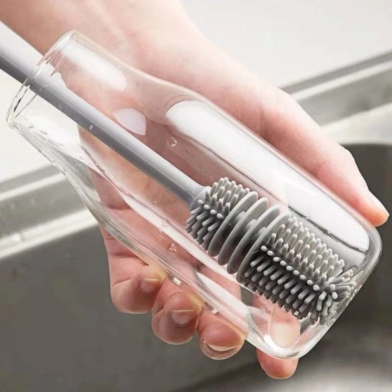 Silicone Cup Brush Milk Bottle Cleaning Brush Long Handle Water Bottles Cleaner Glass Cup Cleaning Brush Kitchen Cleaning Tools