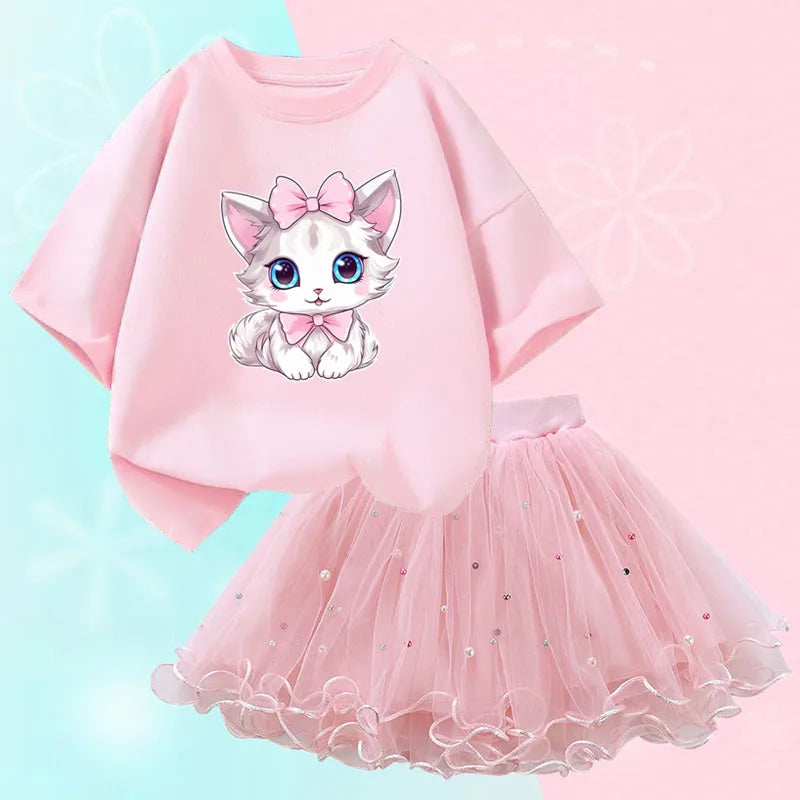 Cute Cat T-Shirt & Tutu Skirt Set