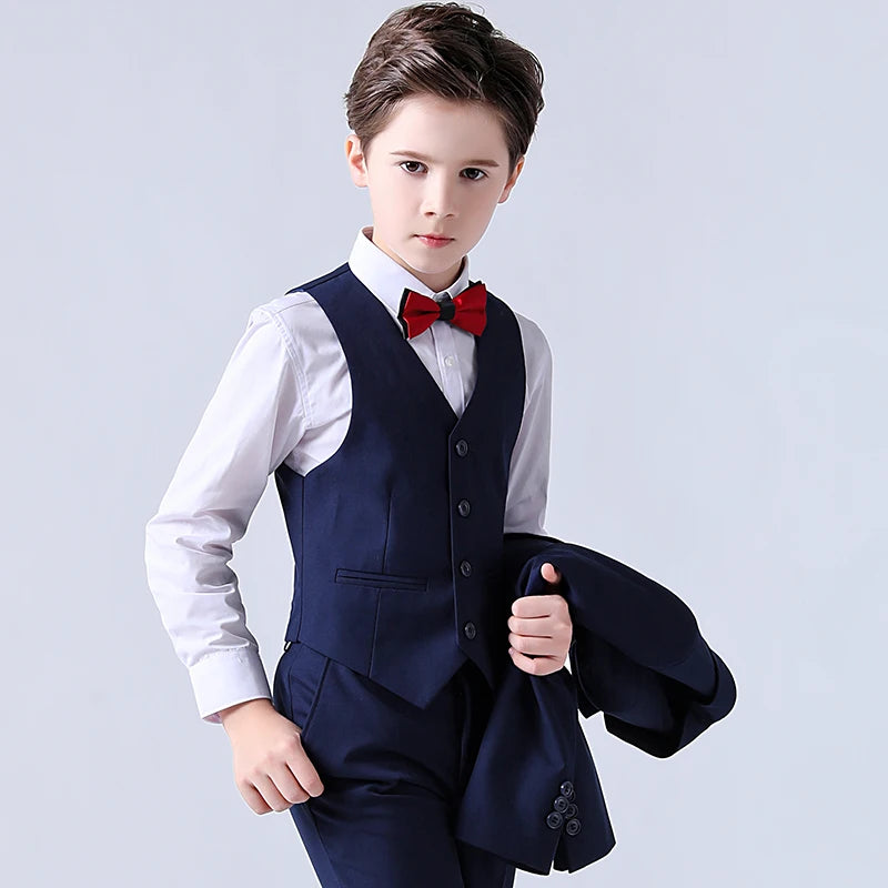 Flower Boy Wedding Party Boys Performance Costume Spring Autumn Formal Childrens Dress Suit Kids Blazer Vest Pants Clothes Set