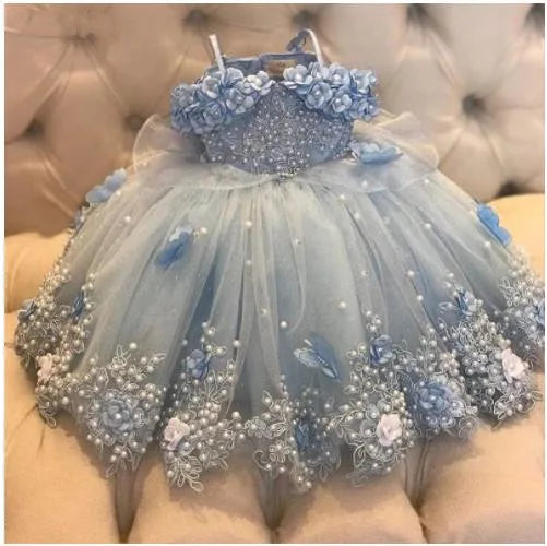 Flower Girl Dresses Lace Tulle Beading Appliqued Pageant For Girls First Communion Dresses Kids Prom Dresses